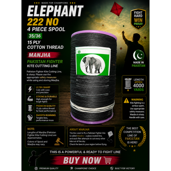35/36. ELEPHANT 222 NO 4 Piece Spool 15ply 