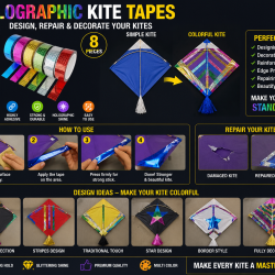 8 pieces holographic glittering Kite Tapes
