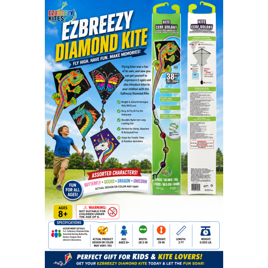 Exbreezy Diamond Kite, Assorted Characters, 1-ct.